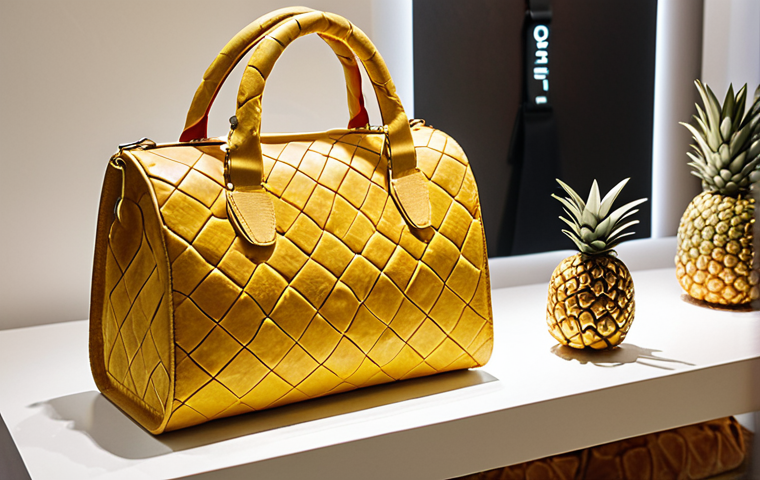 **
"A stylish vegan leather bag made of Piñatex (pineapple leather) on display in a brightly lit boutique. Focus on the texture and detail of the bag, highlighting its resemblance to real leather. In the background, show ethically sourced accessories and a sustainable fashion display."
**